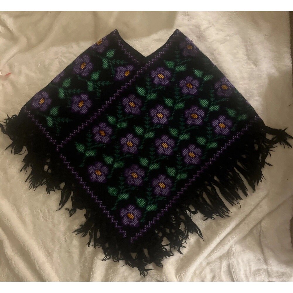 Floral Black and Purple Poncho